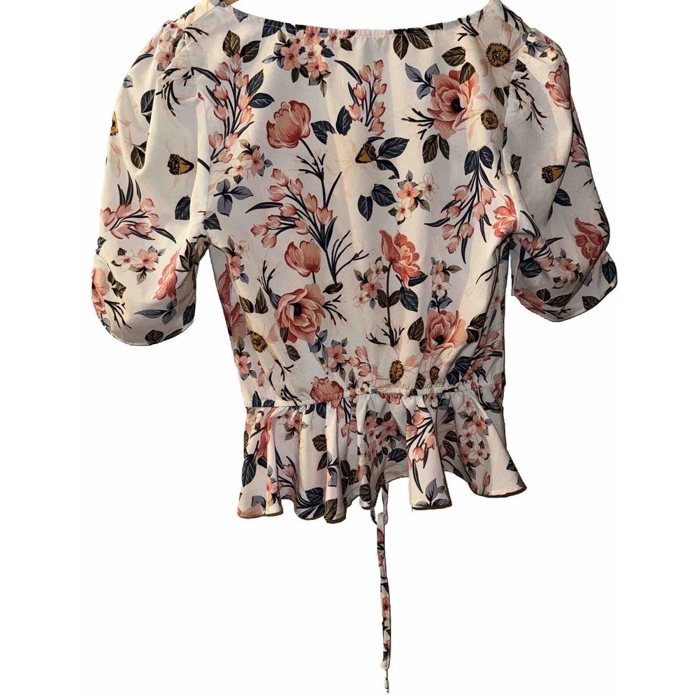 Milk & Honey Crop Top Blouse Boho Ruched Floral Sexy Milkmaid Coquette Women's M - Picture 2 of 11